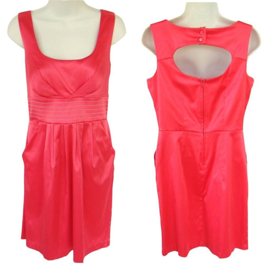 Speechless Dress w Pockets sz 9 Keyhole Back Coral Satin -Contrasting Stitch
